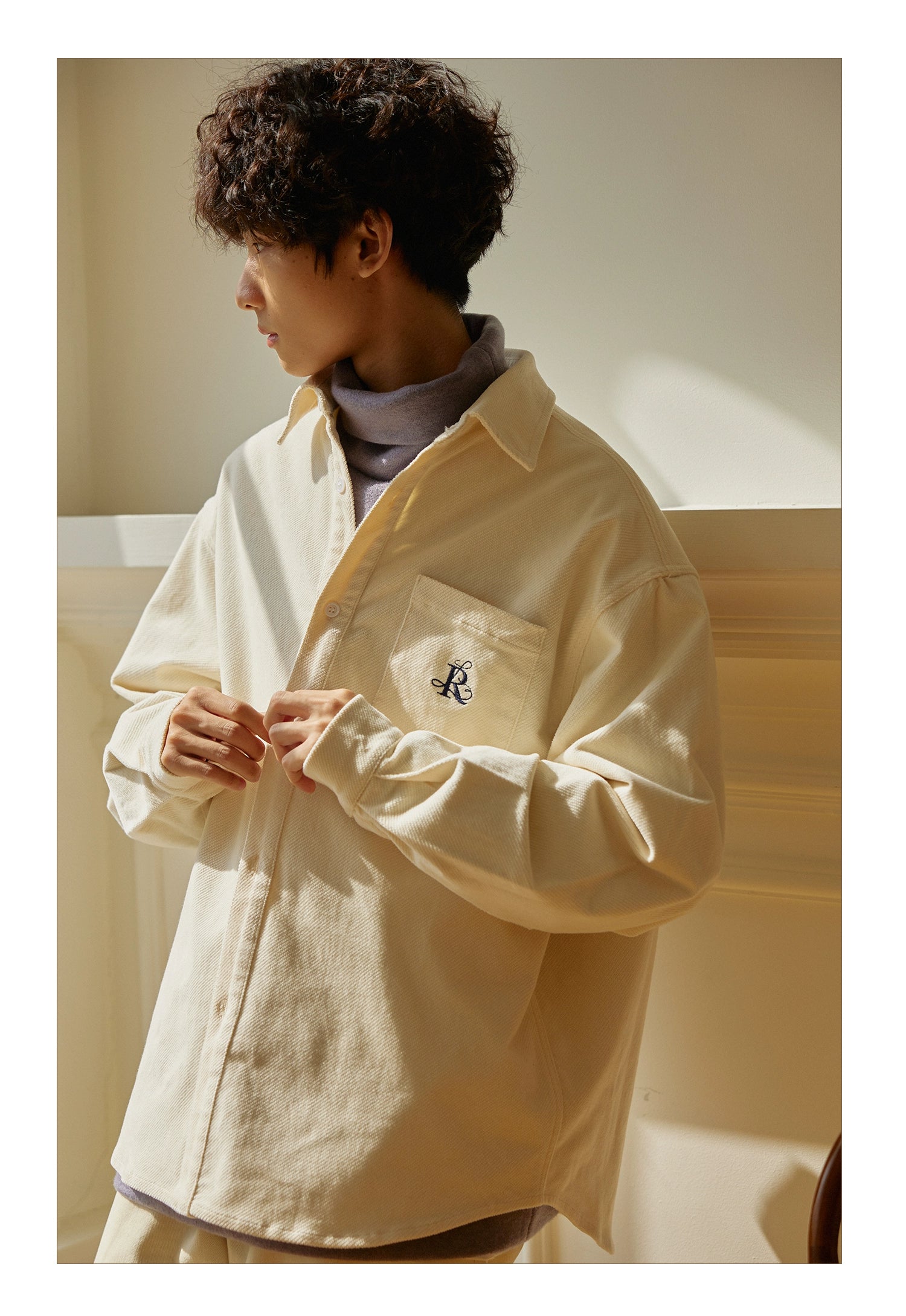 LR MADE Simple Retro Loose Square Neck Embroidered Shirt