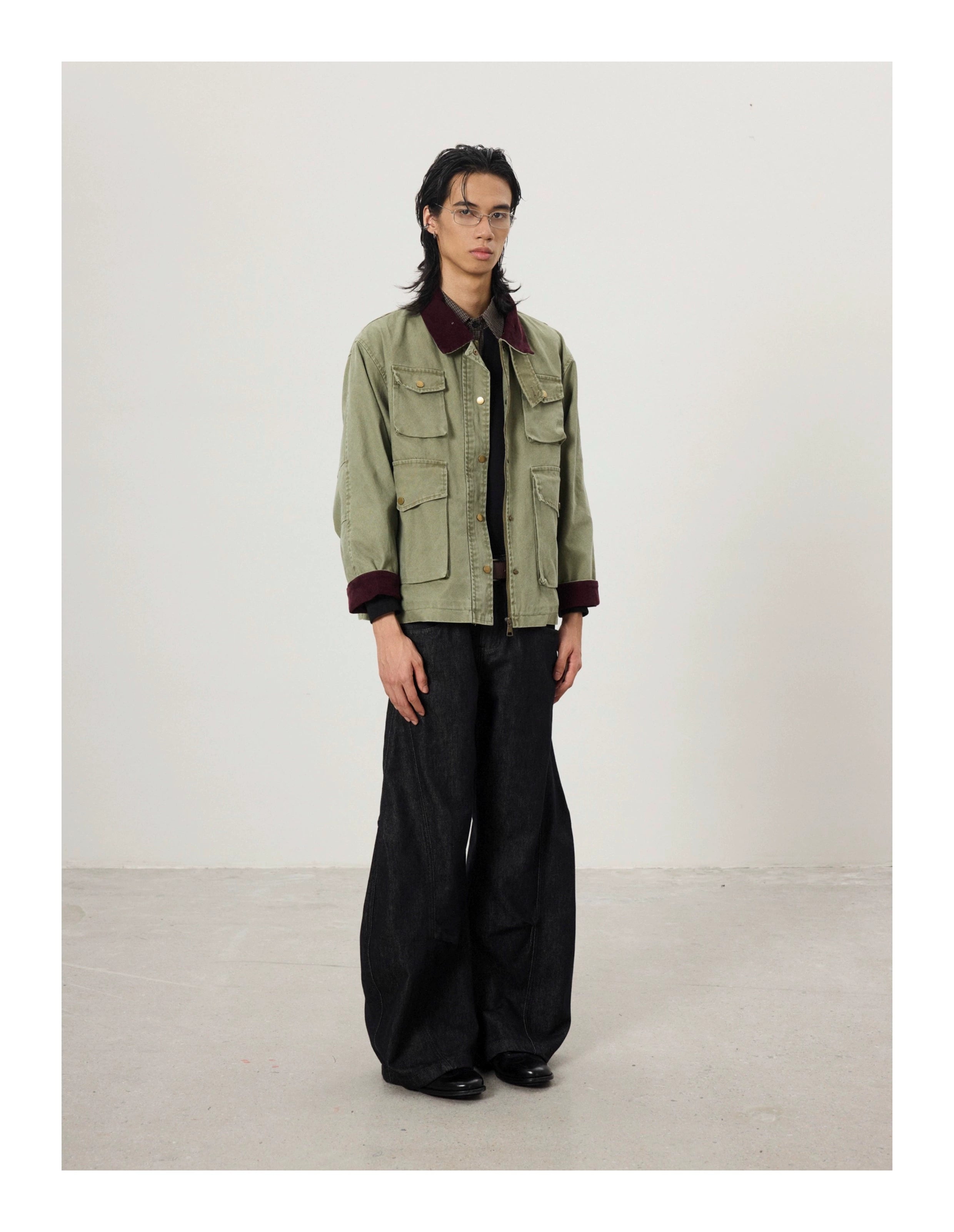 BTSG Vintage Contrasting Stitched Corduroy Collar Tooling Jacket