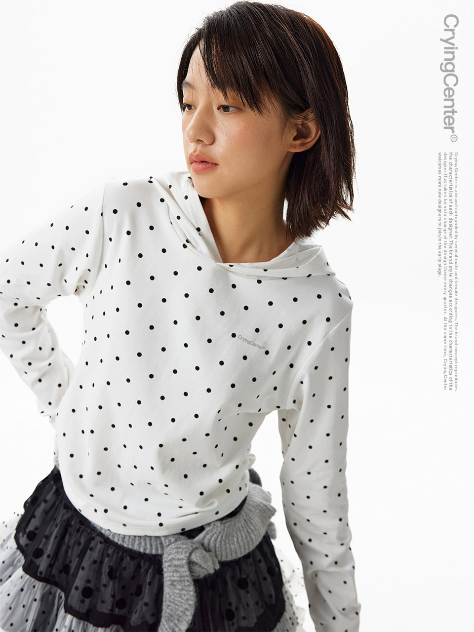 CryingCenter Casual Loose Side Pleated Waist Polka Dot Sweater