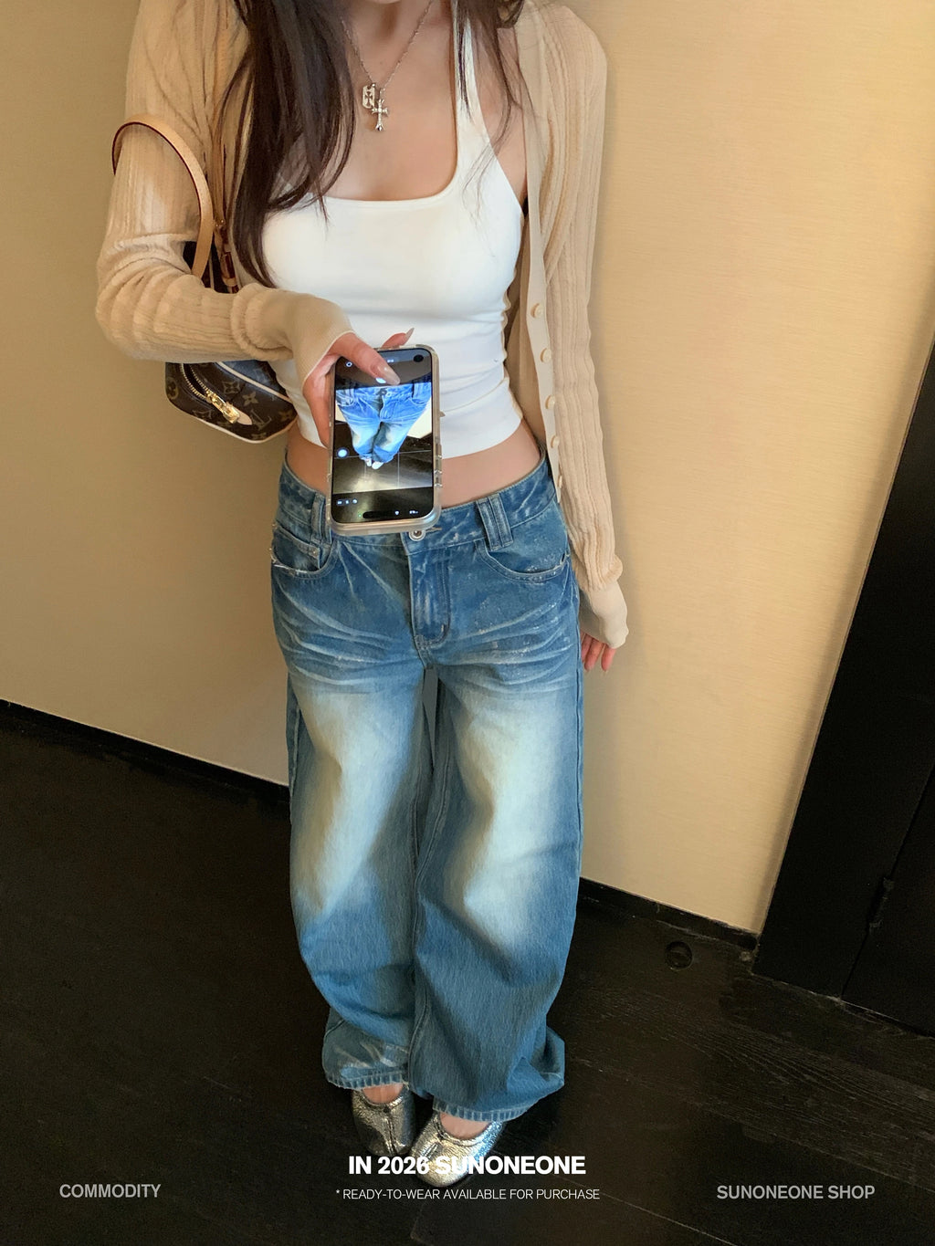 SUNONEONE White Loose Straight Jeans
