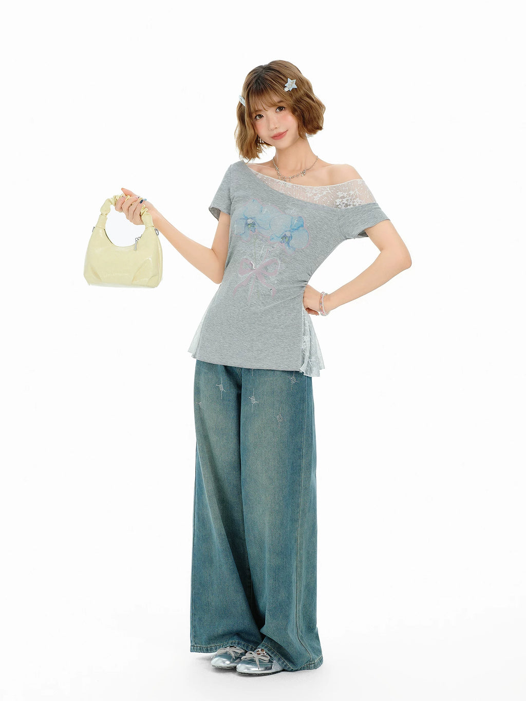 Girlyhalo Vintage Lace Splice Shoulder Tee