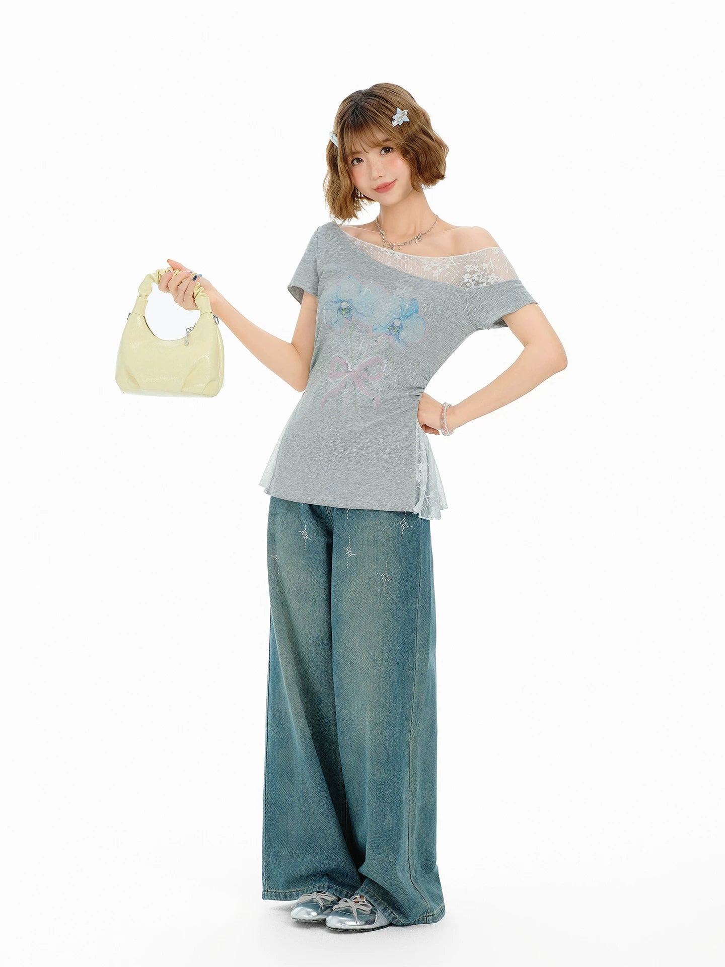 Girlyhalo Vintage Lace Splice Shoulder Tee