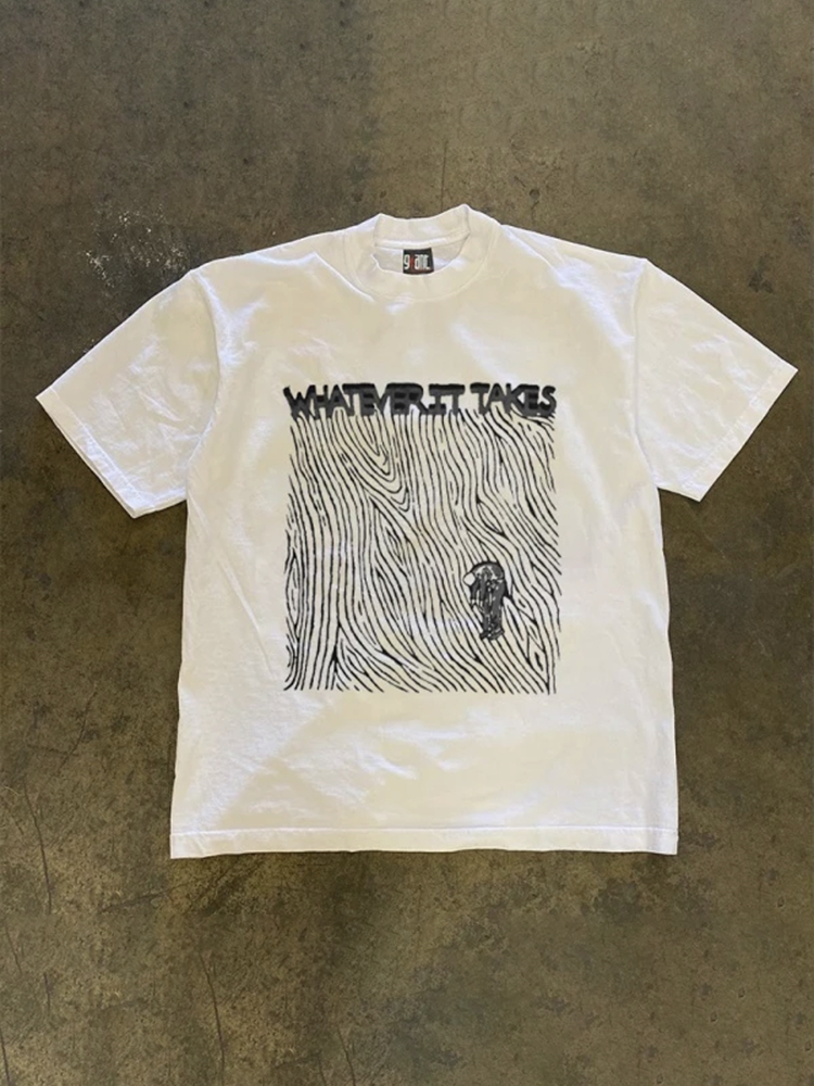 UPUPXIA Retro Skeleton Print Loose Tee