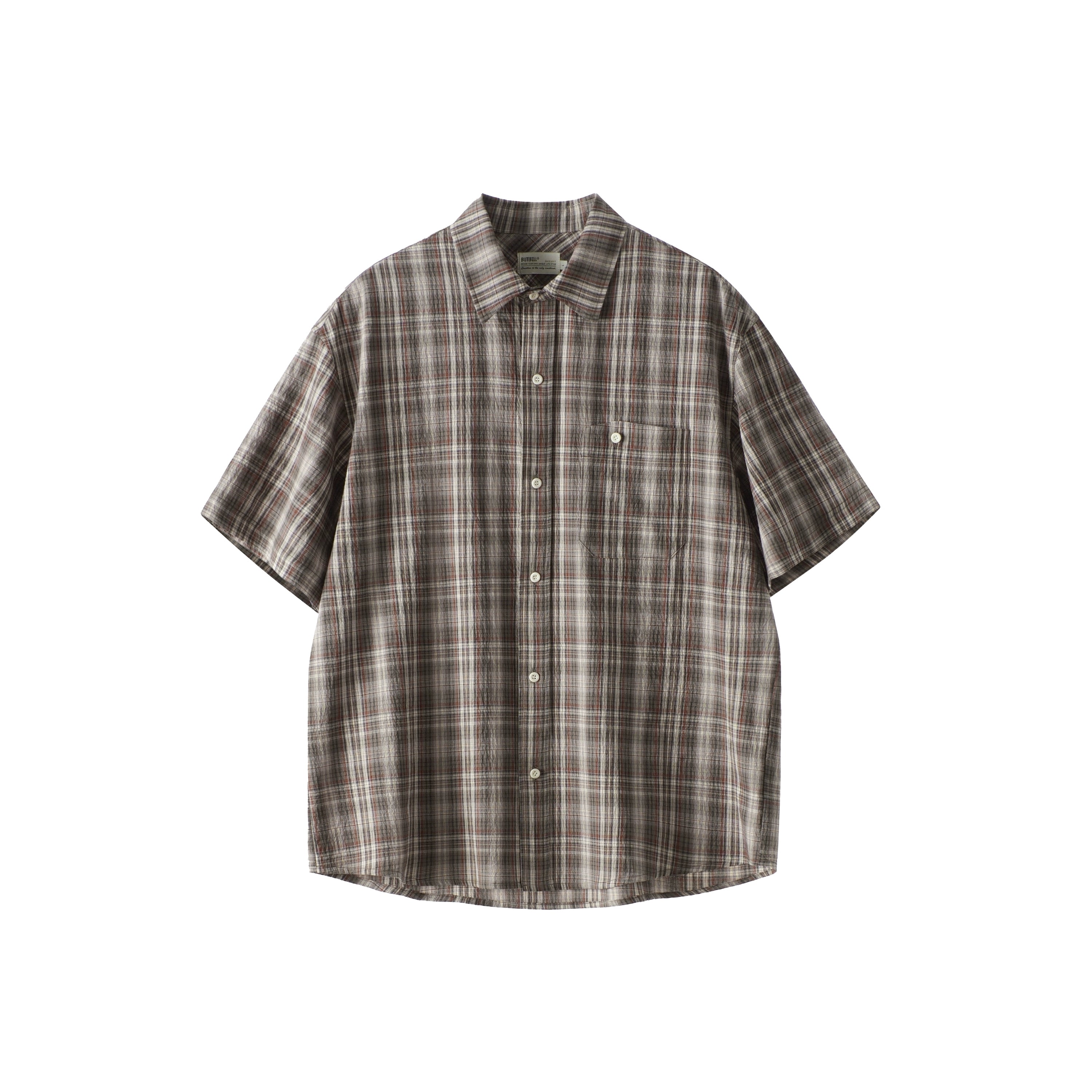 BUTTBILL 25SS Irregular bag plaid short-sleeved shirt
