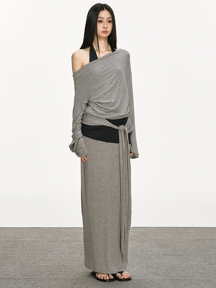 Anna Aneae Slanted Shoulder Sunscreen Casual Lazy Long Sleeves