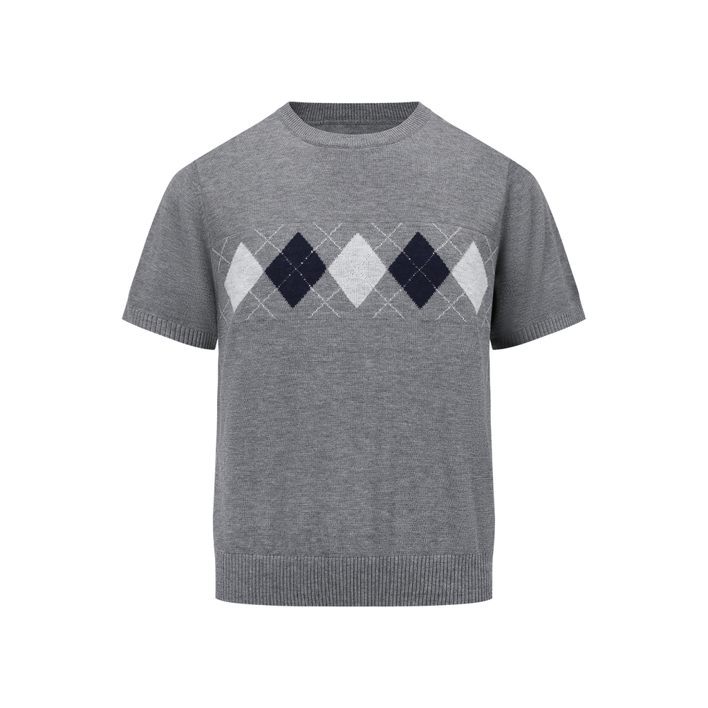 MANUSCRIPT Rhombus Breathable Front Shoulder Knitted Tee