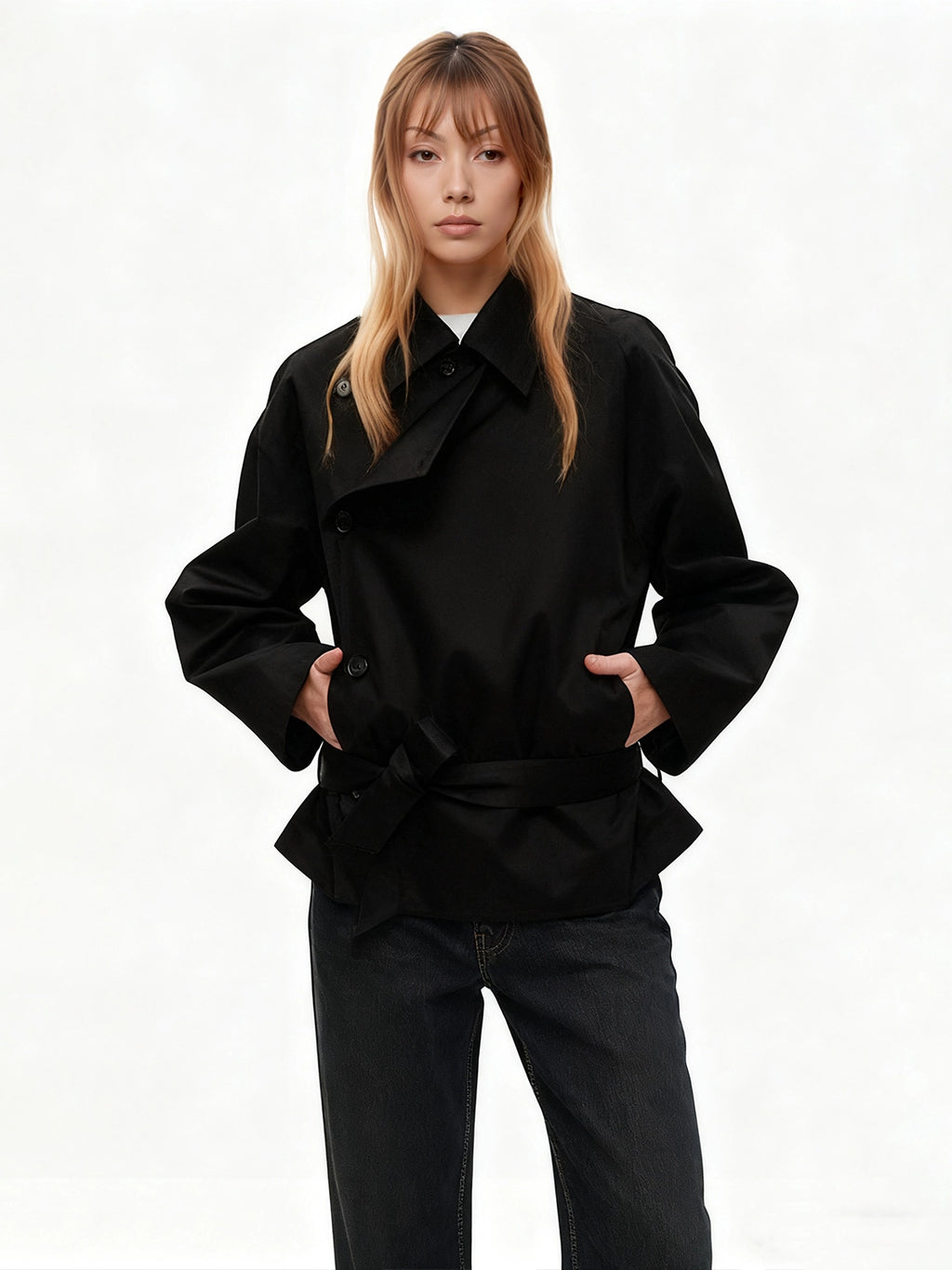SHE SEEK Short Version Premium Lapel Trench Coat