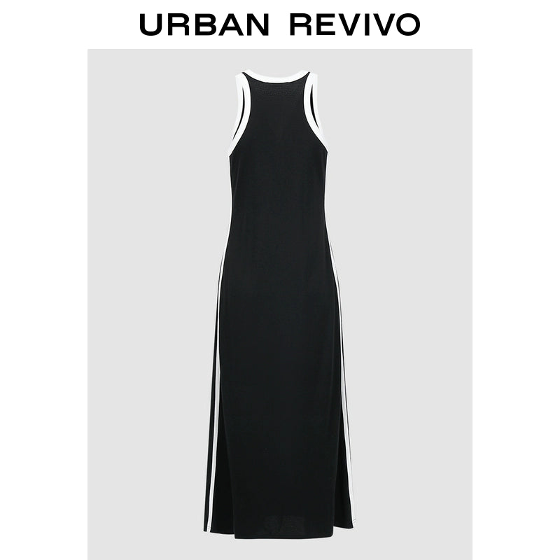 URBAN REVIVO Casual Contrasting Print Drape Sleeveless Dress
