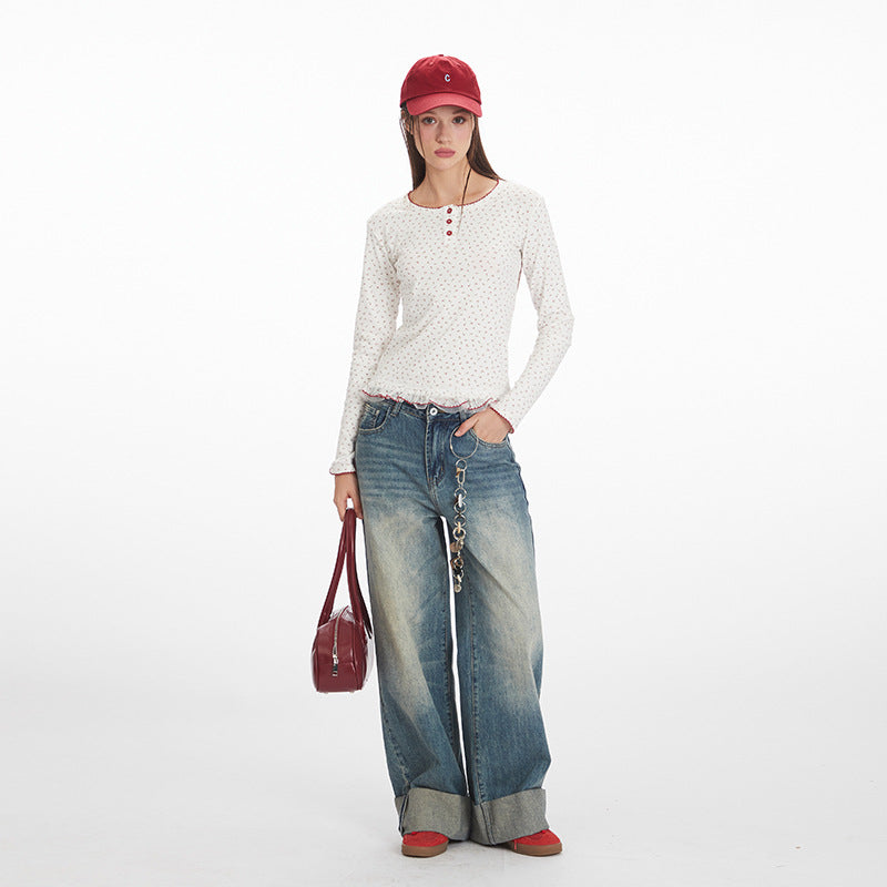 Nariele Floral Sweet Stitching Lace Long Sleeve