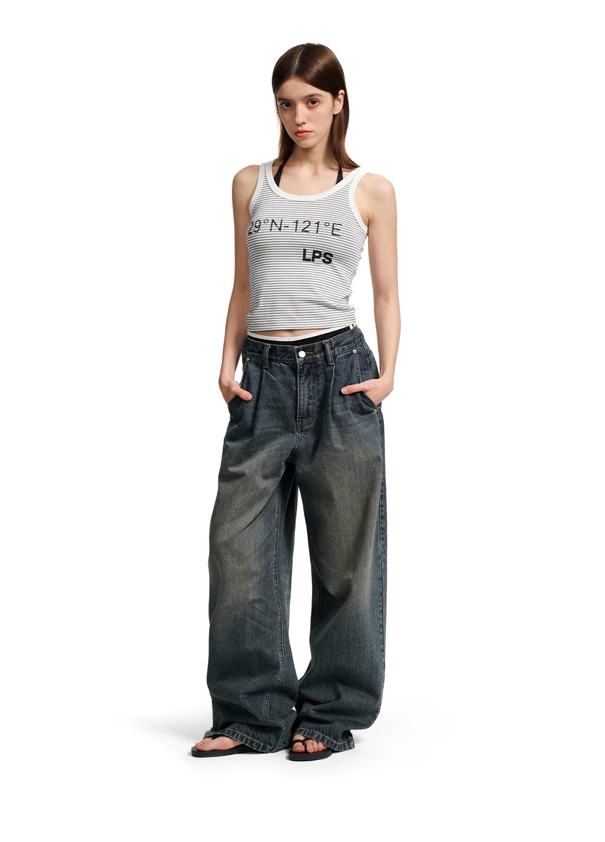 Loopsoon Letter Print Minimalist Striped Vest