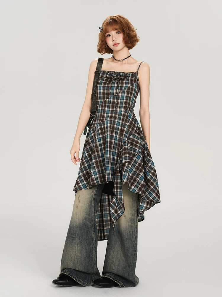 Girlyhalo Vintage Plaid Suspender Dress