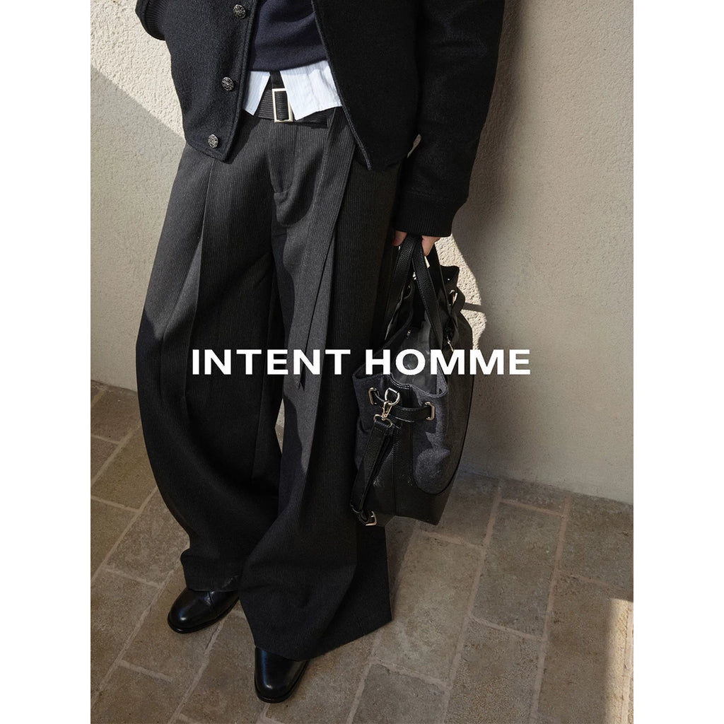 INTENT Dark Striped Straight Casual Trousers