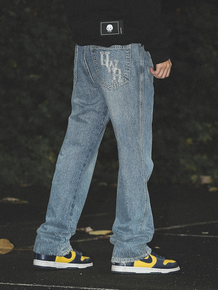 UNTILWERICH Straight-embroidered Loose Casual Hip-hop Jeans