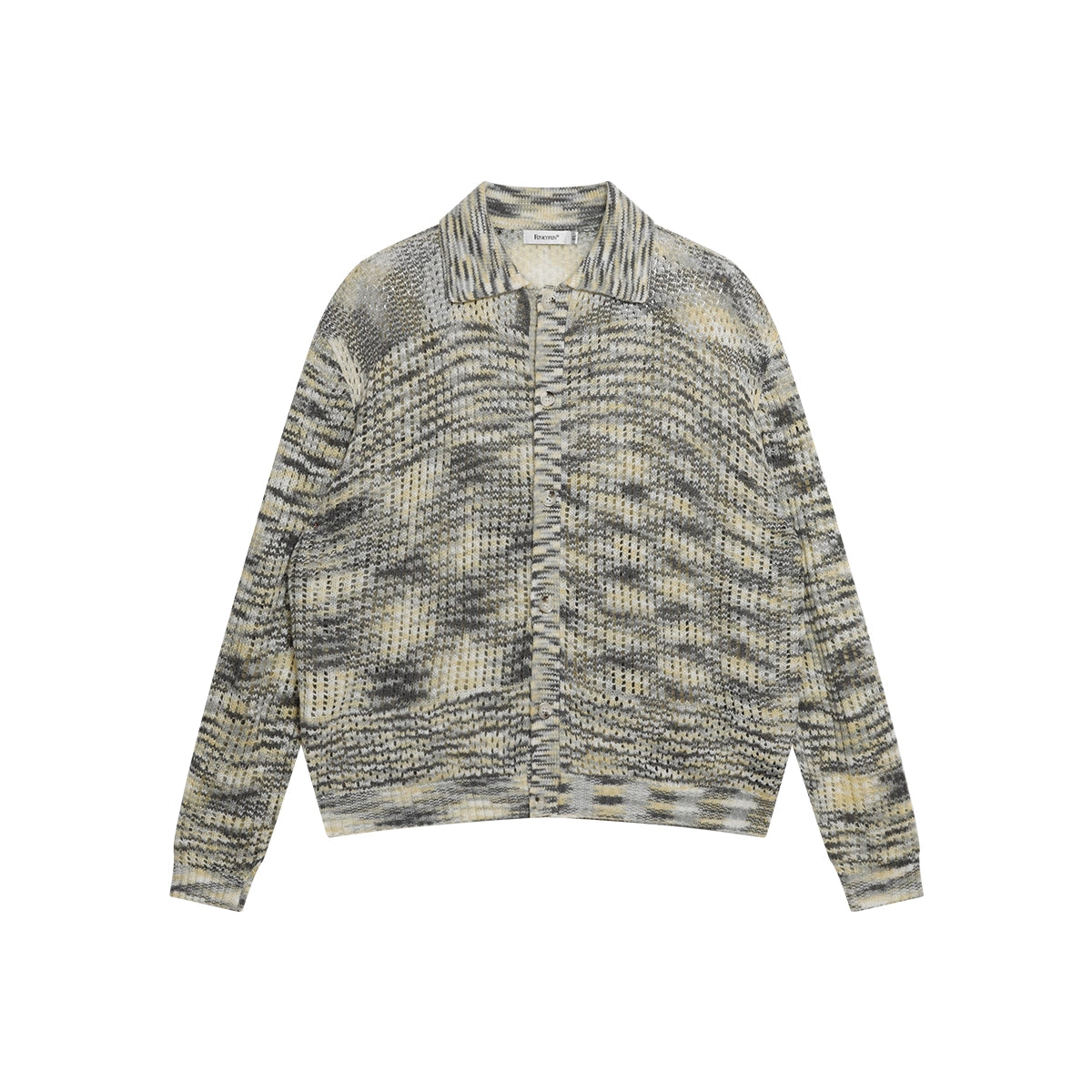 FUNKYFUN Lapel Cardigan Rhombus Hollow-knit Long-sleeved Sweater