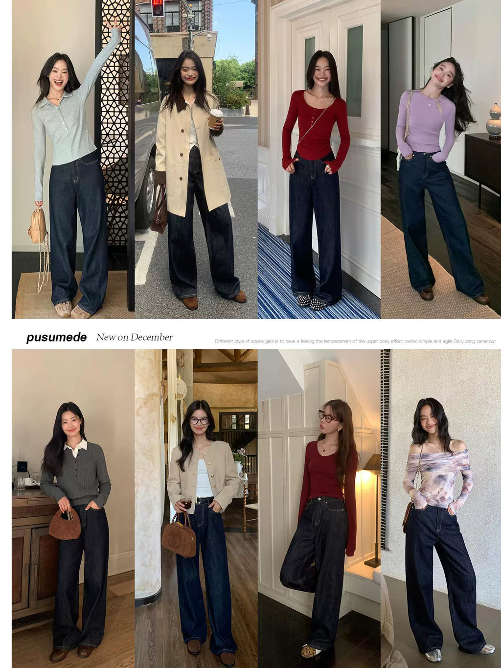 Pusumede Vintage Wide Leg Loose Skinny Straight Jeans