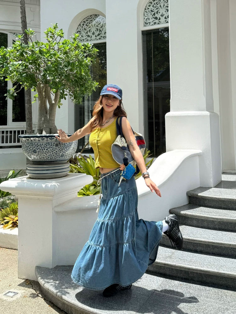 CCYE Soft Denim High Waist A-shaped Skirt