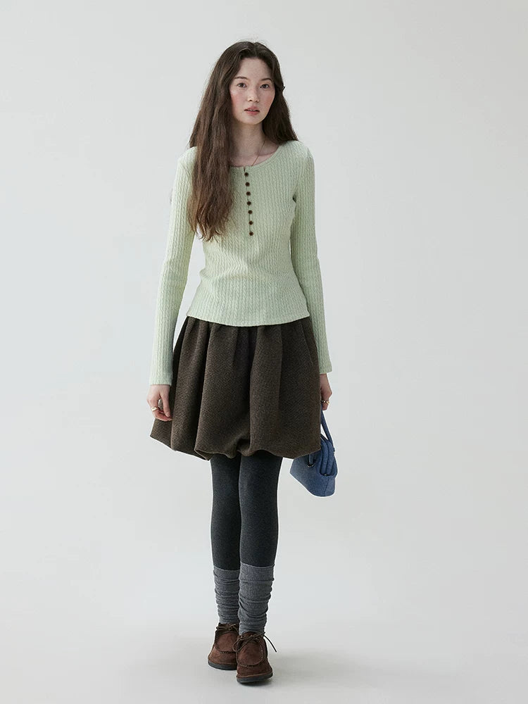 VOOE Henry Neck Twist Twist Bottom Long Sleeve