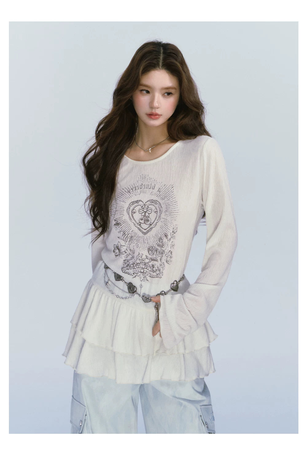 Ablueberry Lotus Leaf Edge Casual Versatile Long Sleeve