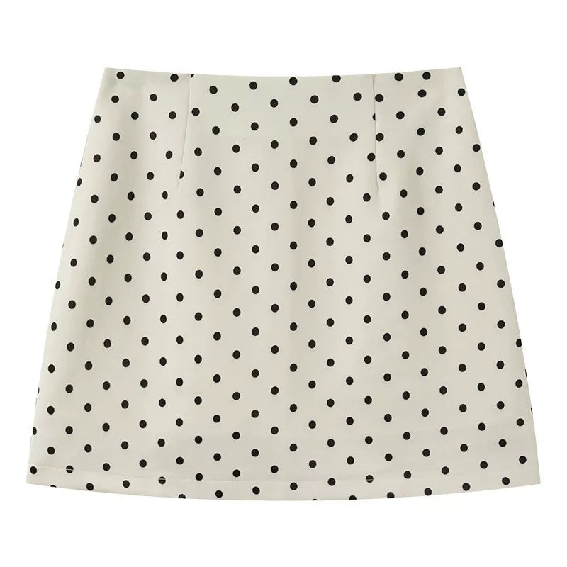 Cantonstory Polka Dot Slim Fit High Waist Skirt