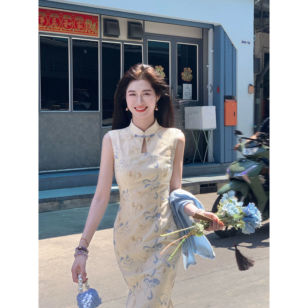 ZIHE New Chinese Embroidered Cheongsam Dress