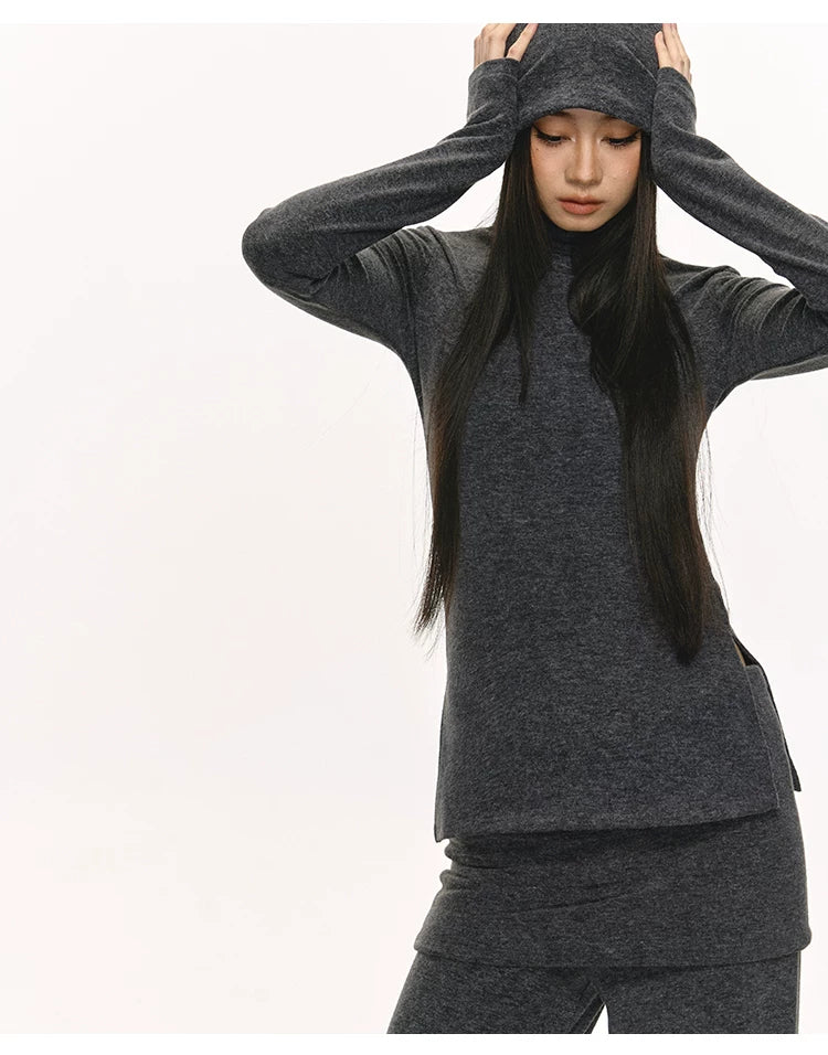 Anna Aneae Turtleneck Bottoming Shirt Wide-leg Casual Sweatpants Suit