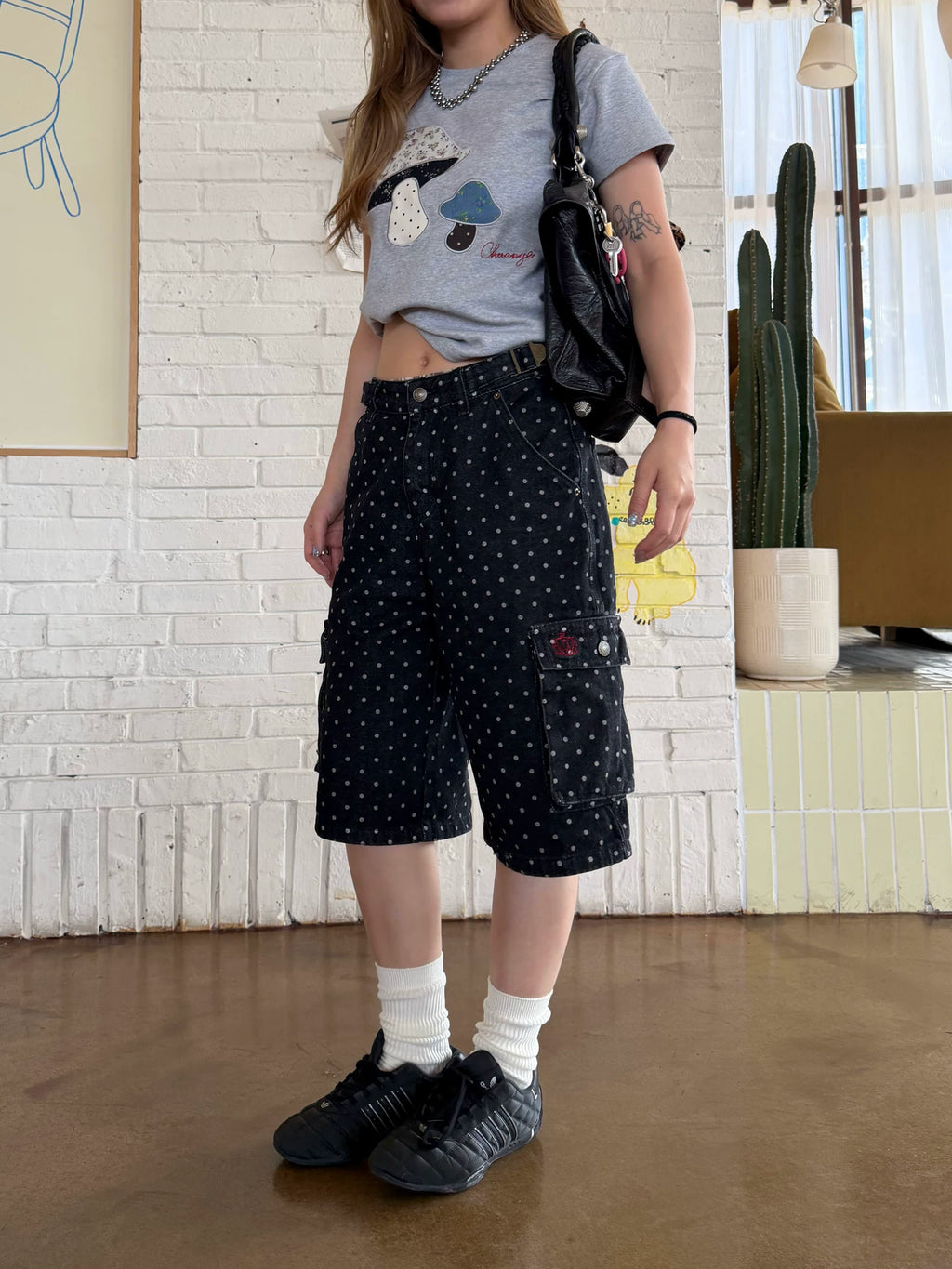 CCYE Retro Polka Dot Denim Cropped Shorts