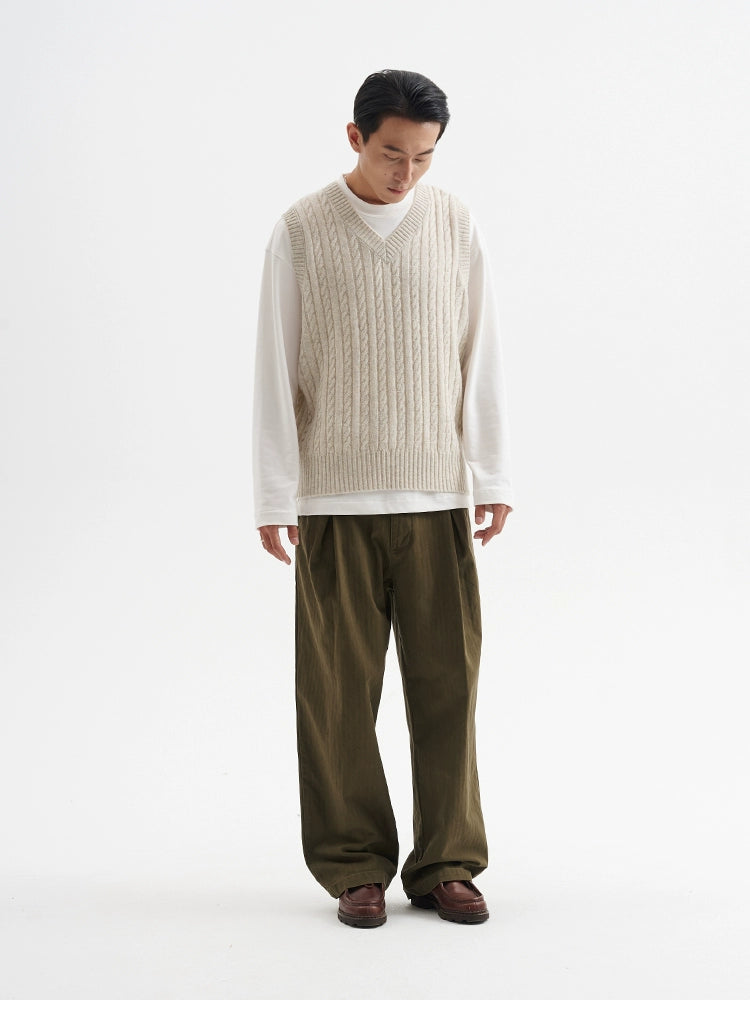 BUTTBILL Double-pleated Herringbone Slacks