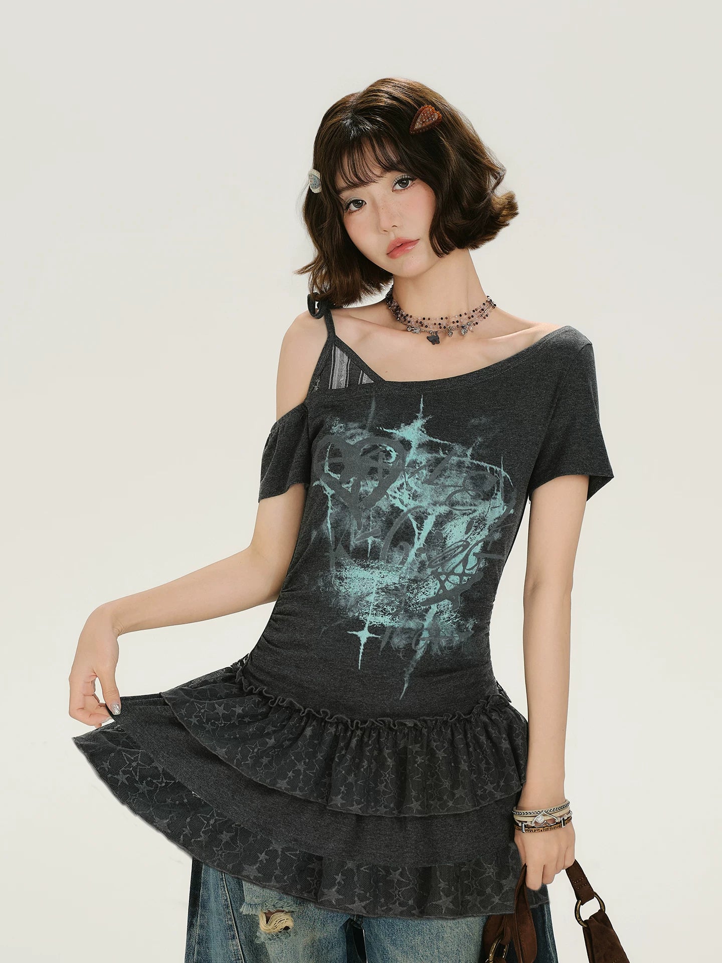 Girlyhalo Asymmetrical Fake Two Casual Tee