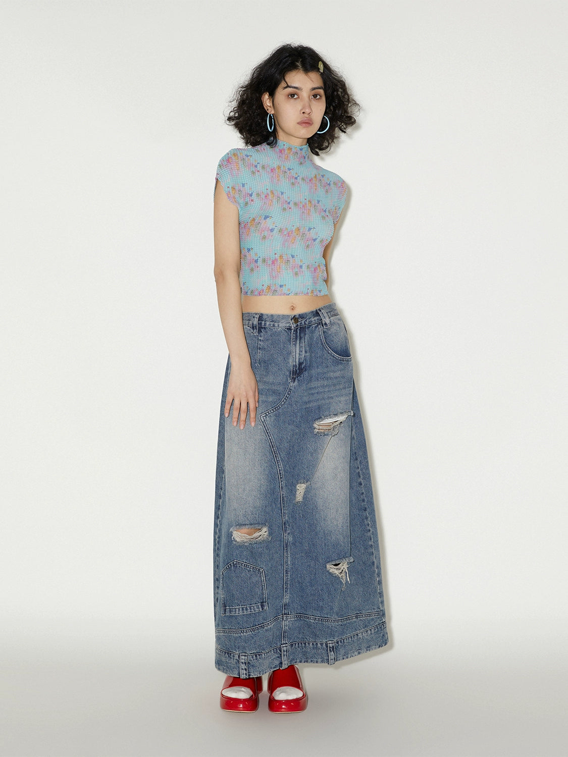 PHYS Elastic Pleated Small Half Turtleneck Slim Tee