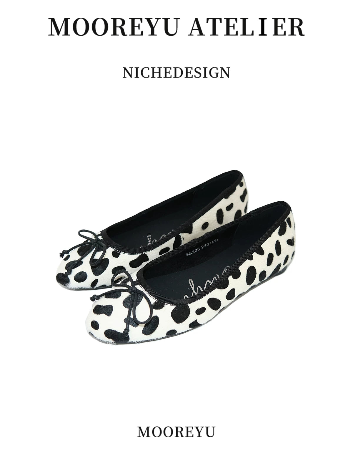 Mooreyu Polka Dot Bow Light Mouth Flat Shoes