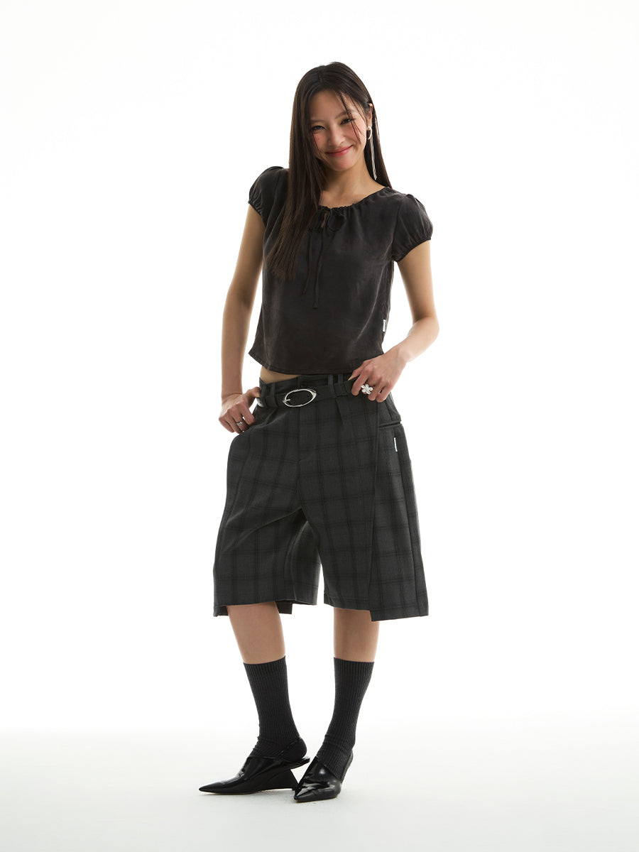FUNKYFUN Drawstring Rubber Band Bubble Sleeve Tee