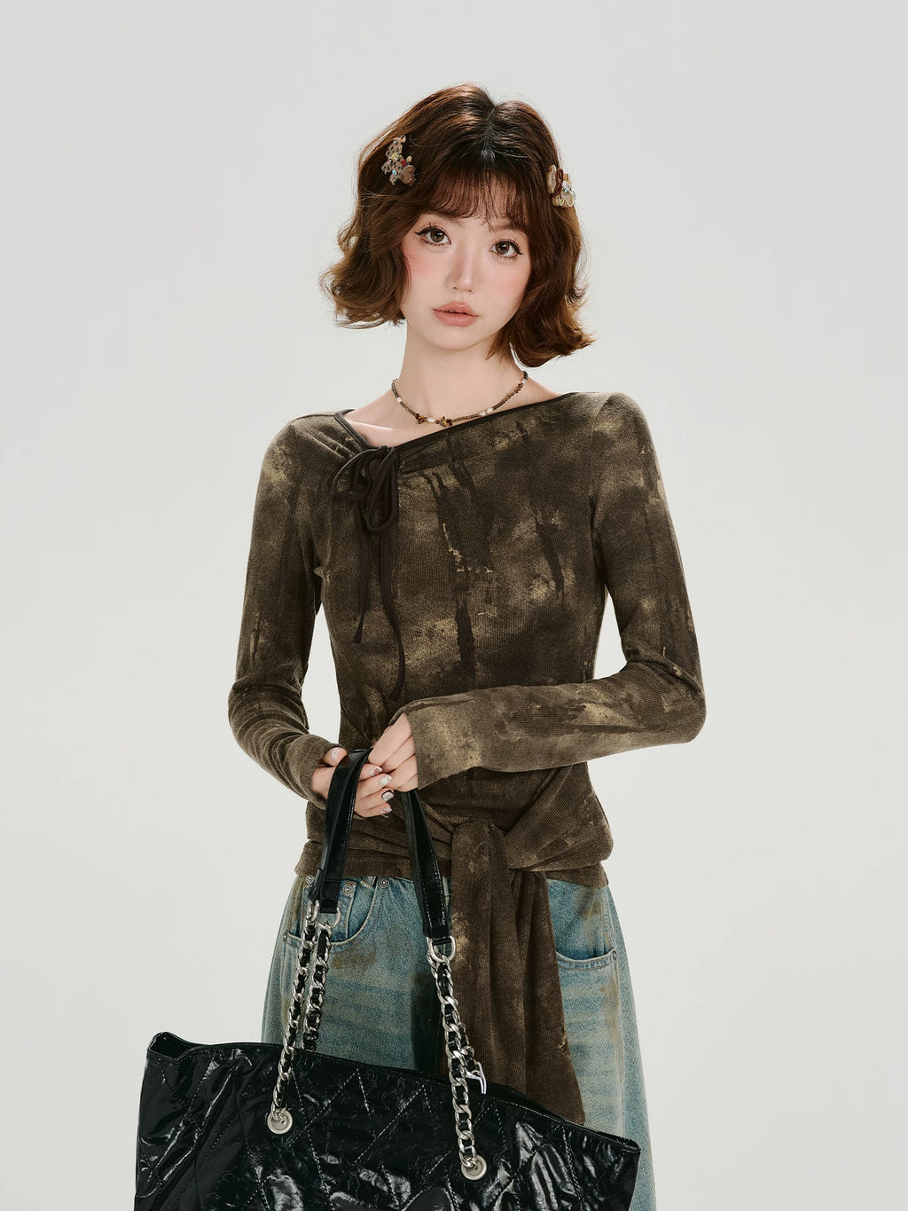 Girlyhalo Vintage Smudge Shoulder Strap Long Sleeve