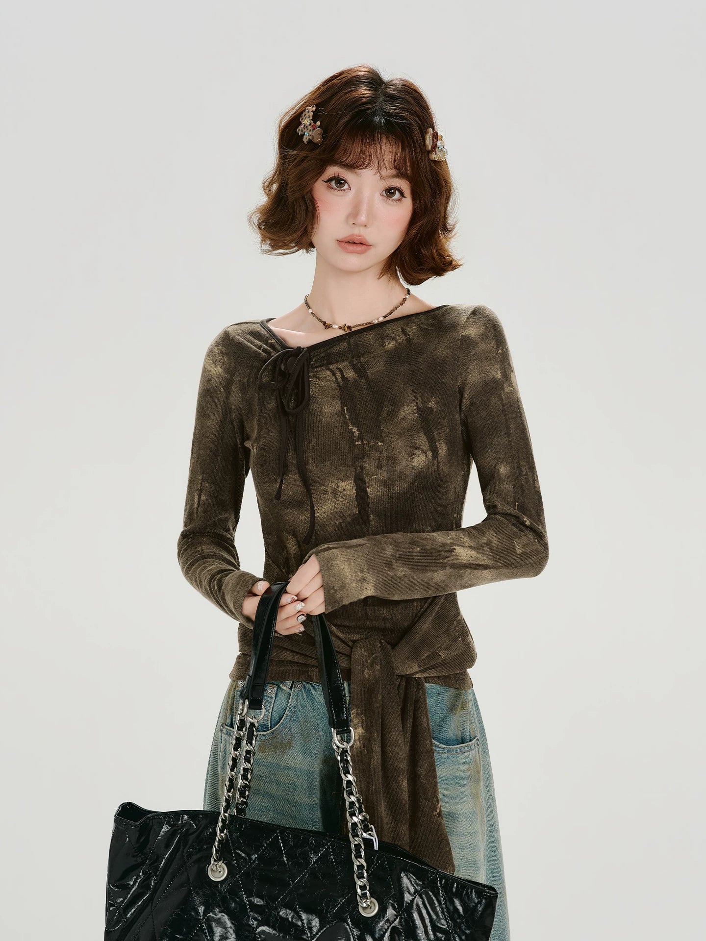 Girlyhalo Vintage Smudge Shoulder Strap Long Sleeve