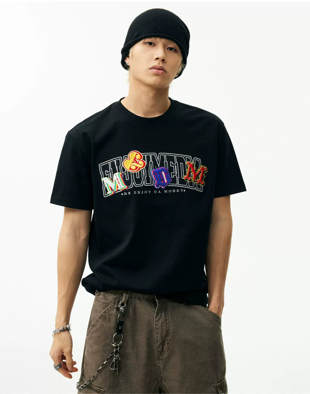 MEDM Double-layer Contrasting Color Embroidery Letter Casual Tee