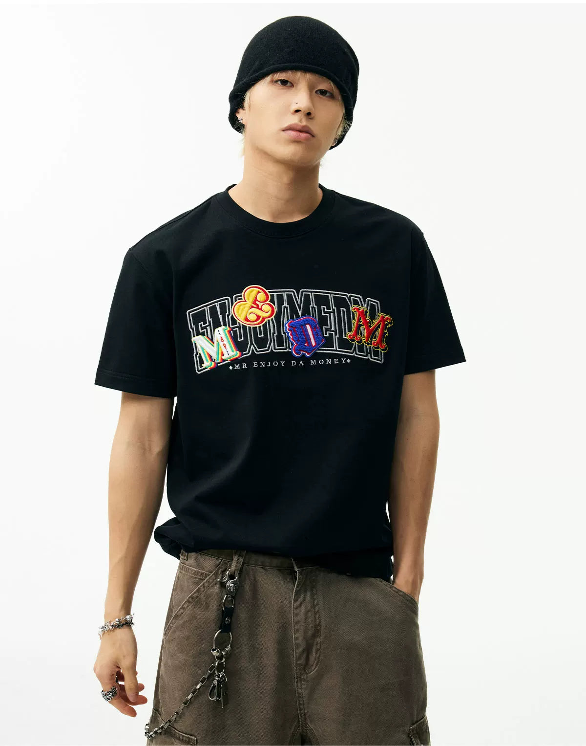 MEDM Double-layer Contrasting Color Embroidery Letter Casual Tee