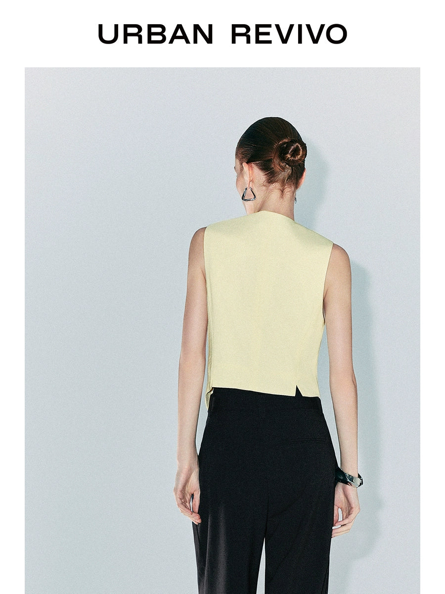 URBAN REVIVO Temperament Commuter Oblique Placket V-neck Vest