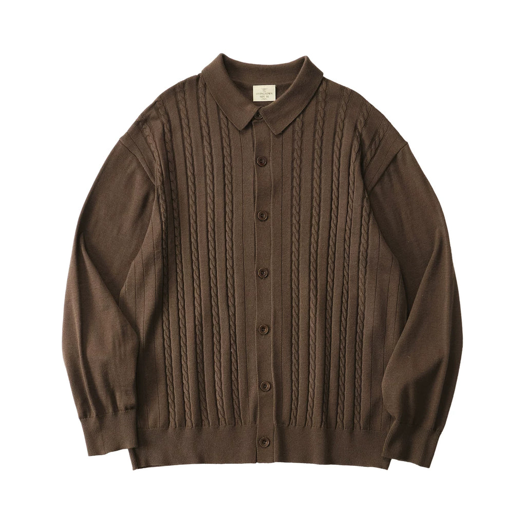 LIVINGTOWN Vintage Loose Vertical Strip Twisted Flower Knitted Cardigan