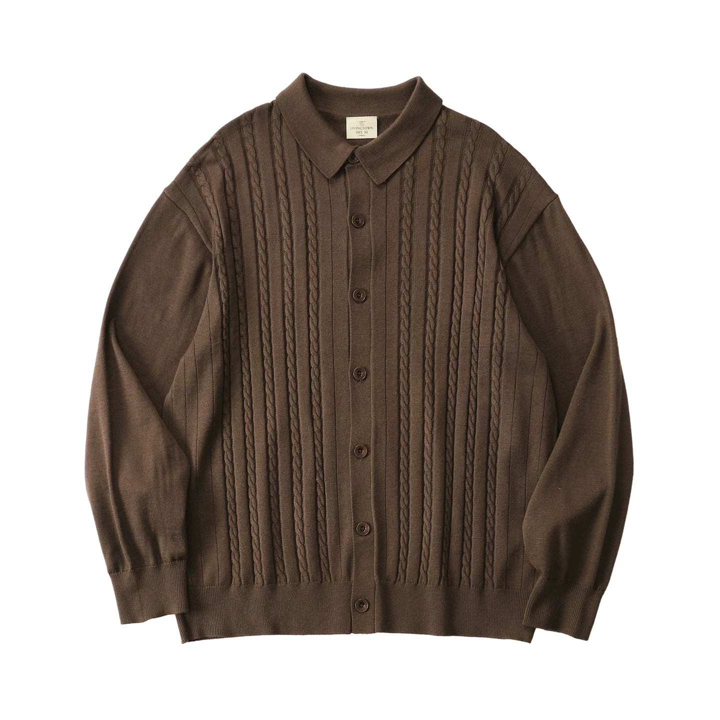 LIVINGTOWN Vintage Loose Vertical Strip Twisted Flower Knitted Cardigan