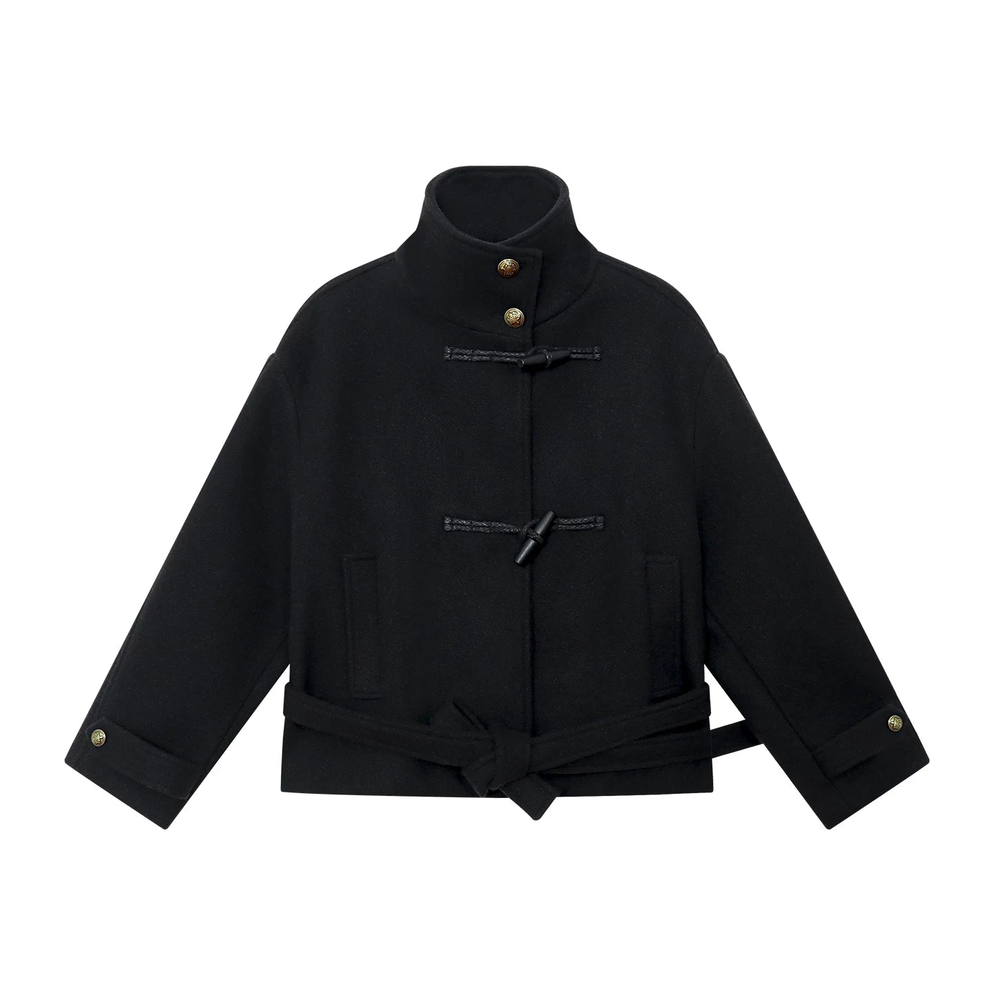 FUNKYFUN Strap-on Stand-up Collar Tweed Coat