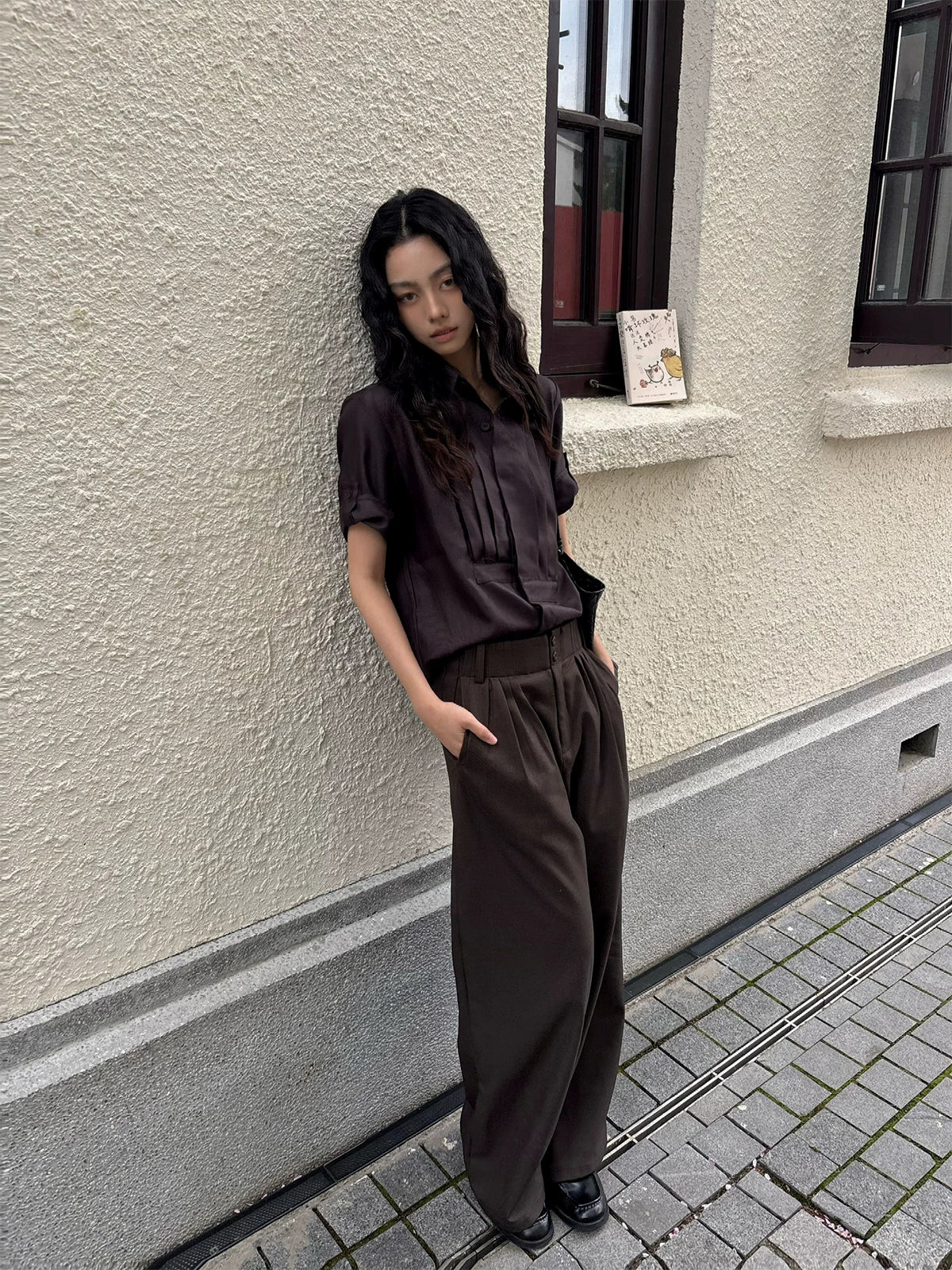 Slight Vogue Lapel Loose Large Pleated Short Sleeve Shirt
