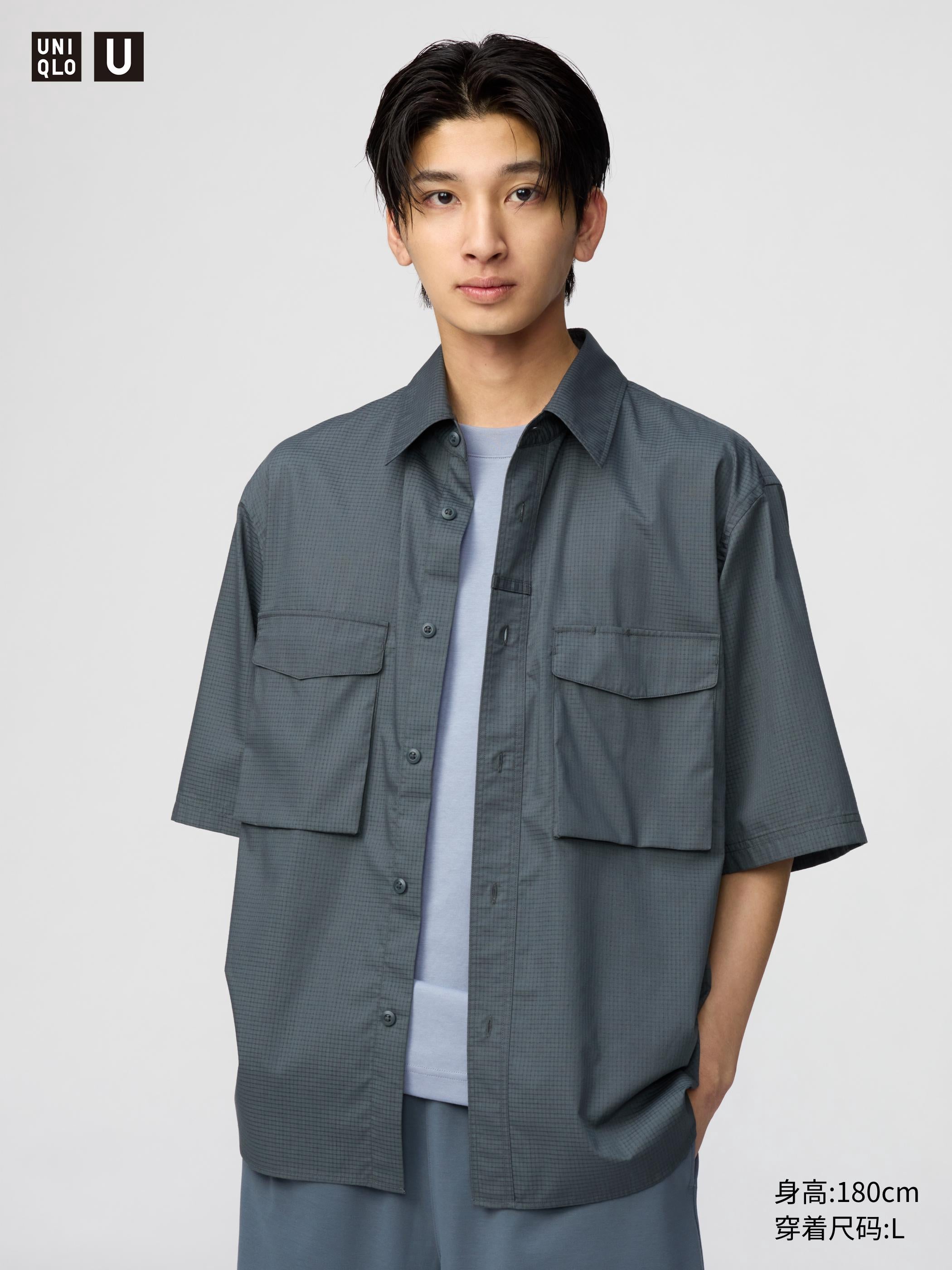 Uniqlo U series cooperative/men's and women's casual shirts/short-sleeved shirts loose tooling style 481220