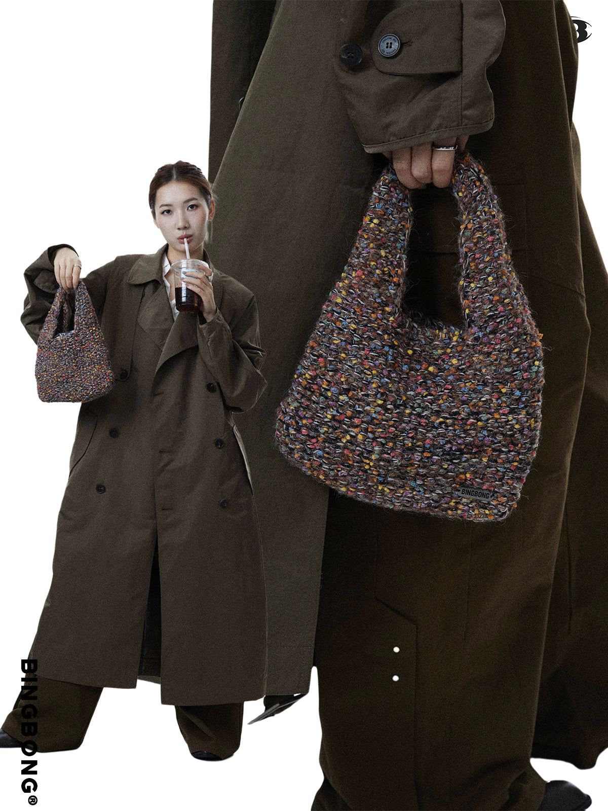 BINGBONG Hand-knitted Wool Retro Handbag