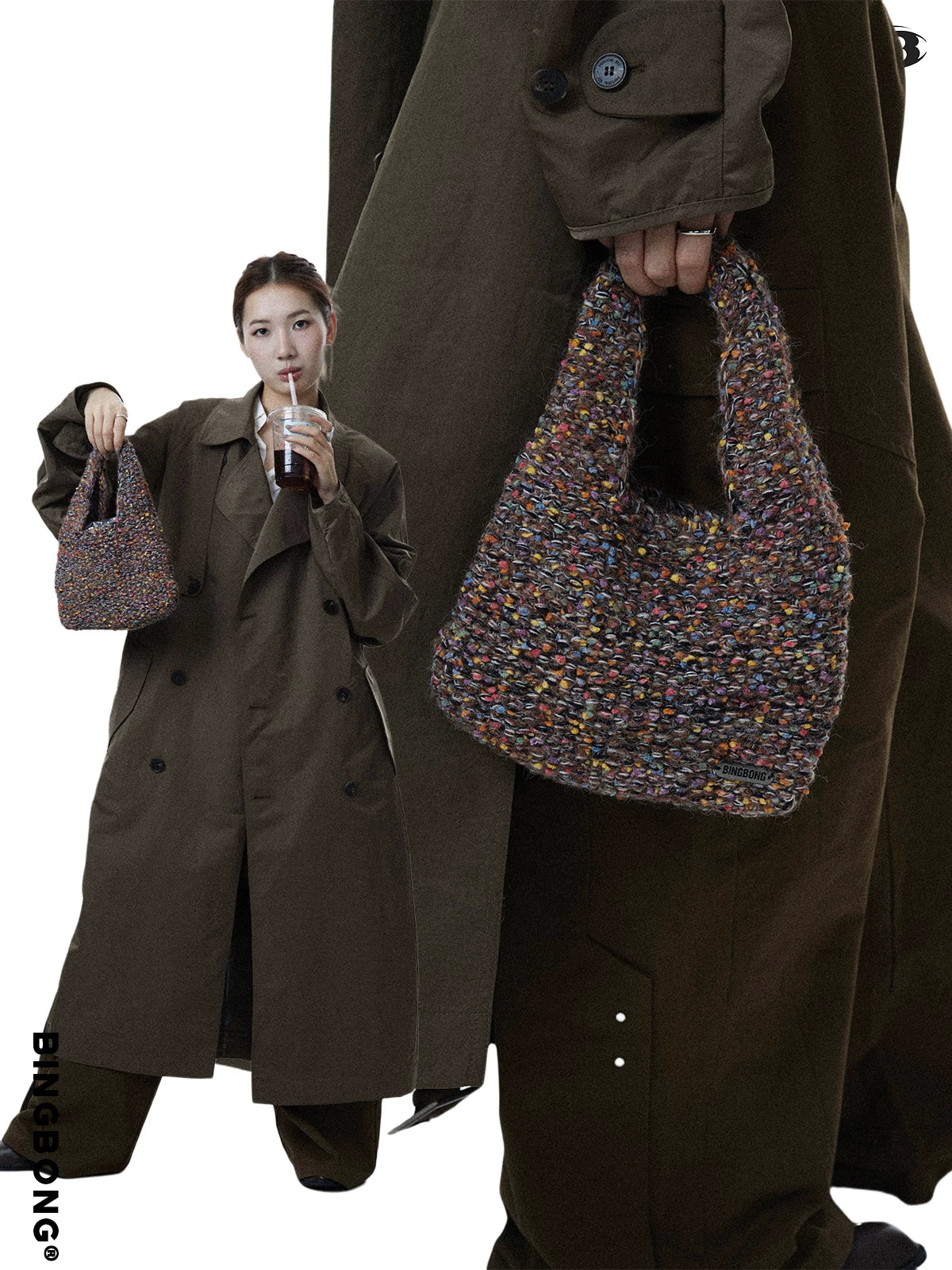 BINGBONG Hand-knitted Wool Retro Handbag