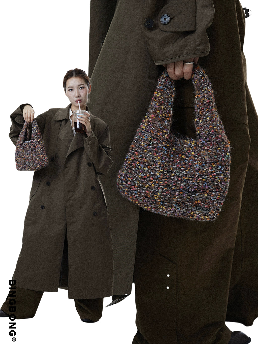 BINGBONG Hand-knitted Wool Retro Handbag