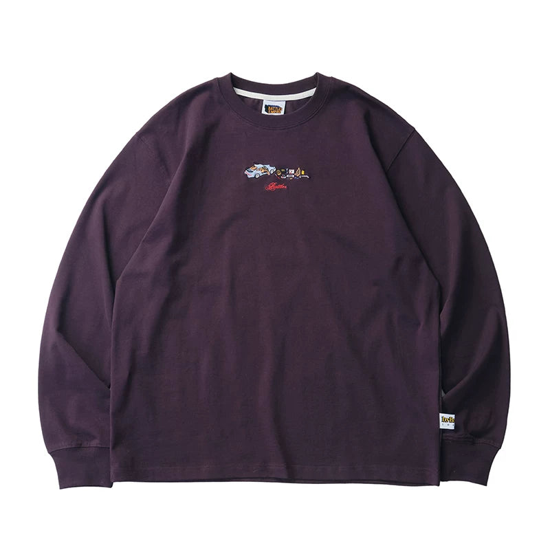 Battles Embroidery Contrast Printing Crew Neck Long Sleeve