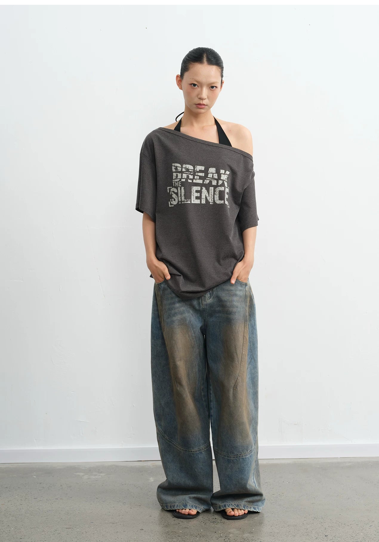 LINY LIBERTY Vintage Loose Slanted Shoulder Tee