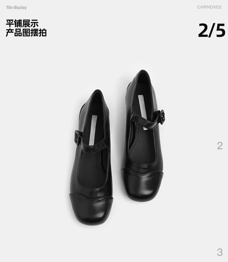 CHRNDXEE Retro Light Mouth Thick Heel Shoes