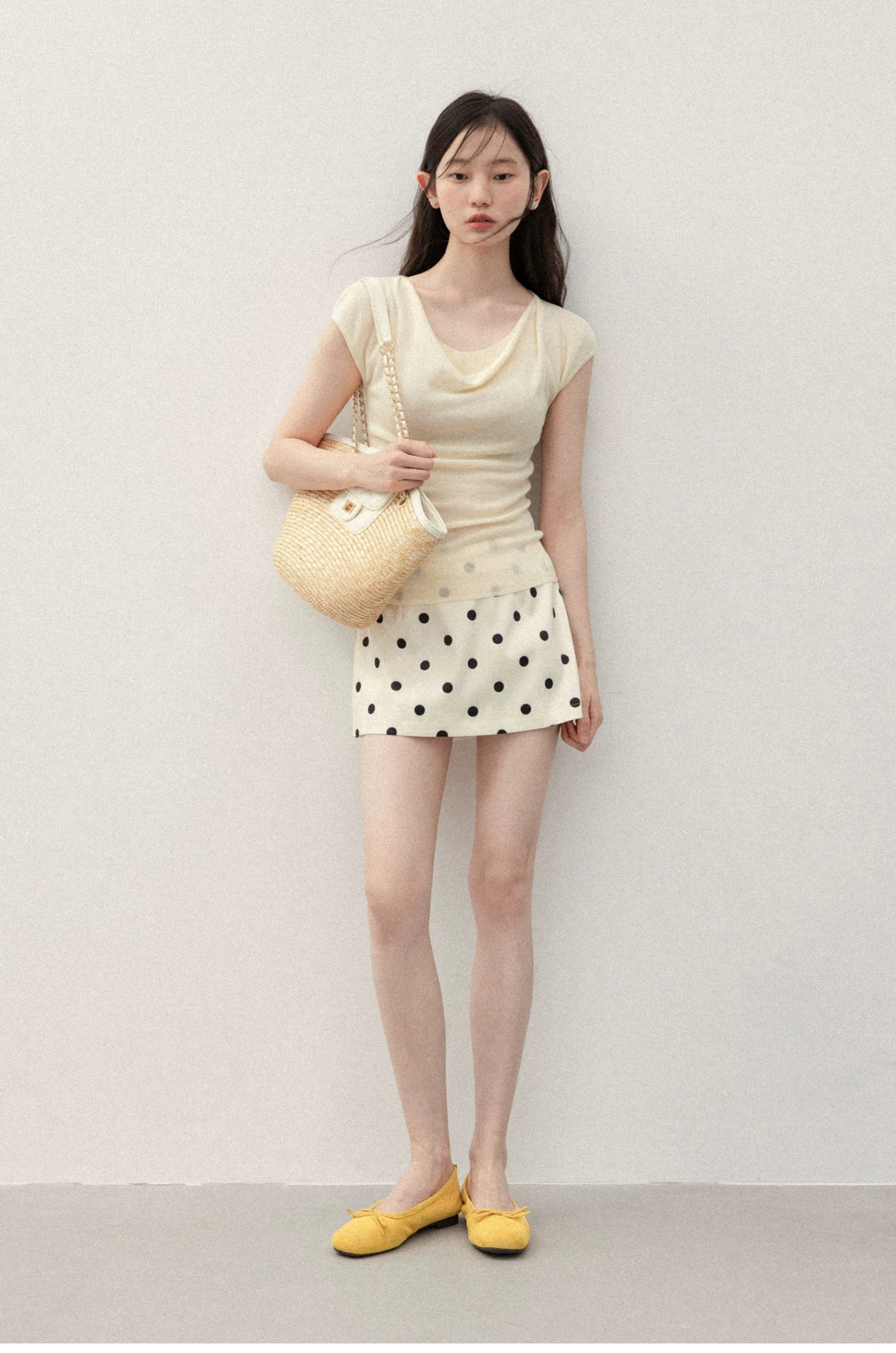 Cantonstory Polka Dot High Waist Slim Skirt Pants