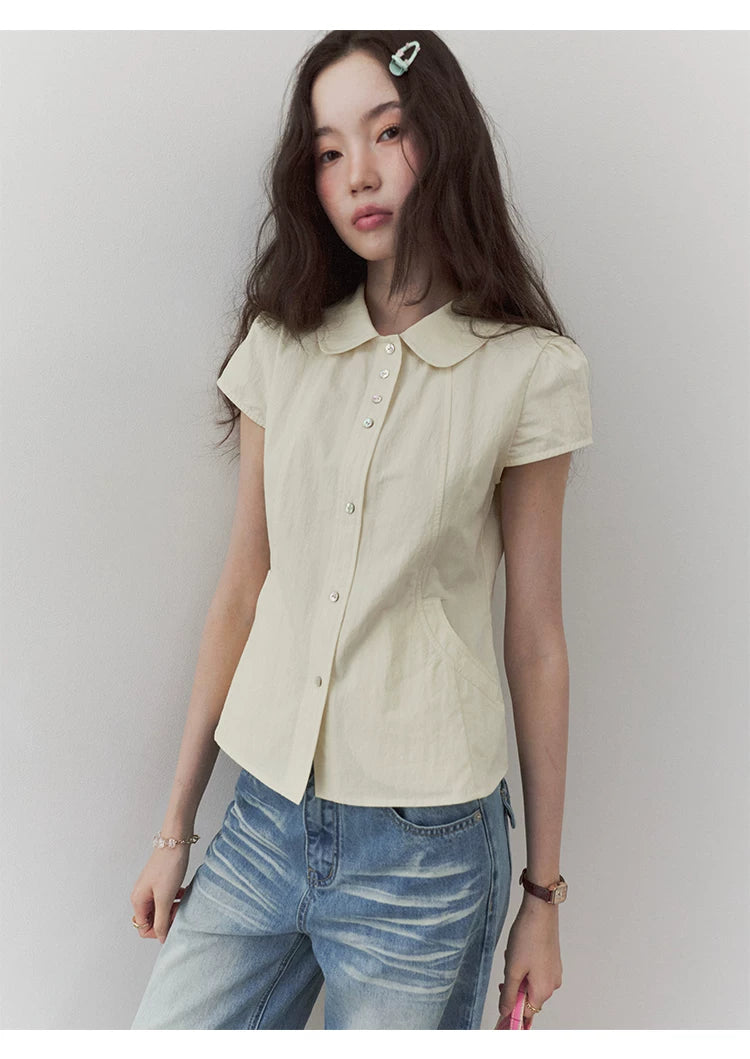 VOOE Lapel Versatile Skinny Shirt