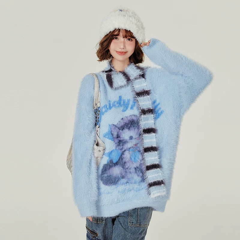 Girlyhalo Faux Mink Cat Sweater